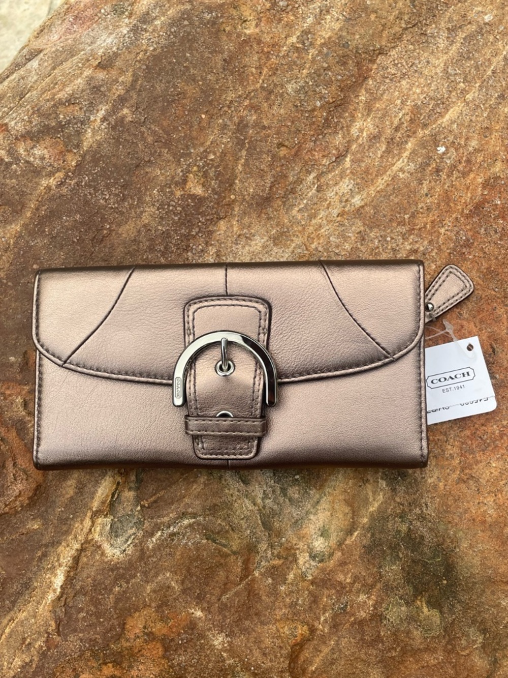 Coach Metallic Bronze Soho Leather Buckle Slim Envelope Wallet NWT (CSR)